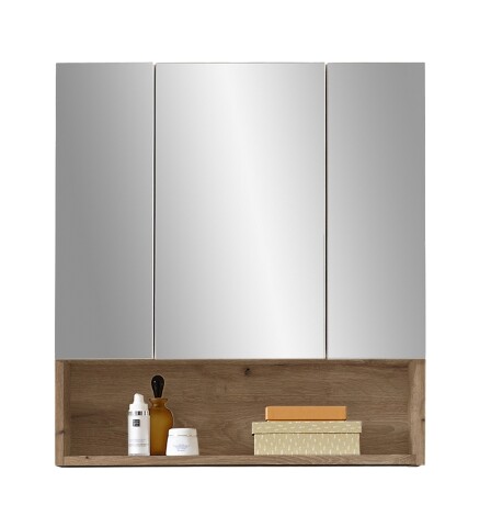 Badezimmerspiegelschrank >Heppo< 3 Spiegeltüren, Ablagefach, viking oak Dekor - 65x71x20cm (BxHxT)