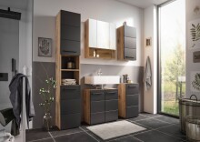 Badezimmerspiegelschrank >Heppo< 3 Spiegeltüren, Ablagefach, viking oak Dekor - 65x71x20cm (BxHxT)