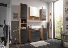 Badezimmerspiegelschrank >Heppo< 3 Spiegeltüren, Ablagefach, viking oak Dekor - 65x71x20cm (BxHxT)