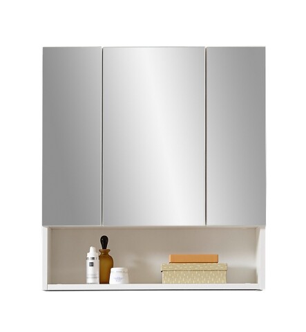 Badezimmerspiegelschrank >Heppo< 3 Spiegeltüren, Ablagefach, in weiß - 65x71x20cm (BxHxT)