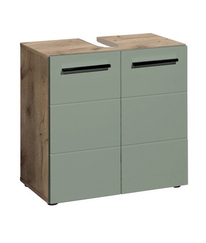 Waschbeckenunterschrank >Vista< 2 Türen, 1 Boden, schilfgrün / viking oak Dekor - 60x62x31 (BxHxT)