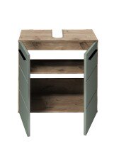 Waschbeckenunterschrank >Vista< 2 Türen, 1 Boden, schilfgrün / viking oak Dekor - 60x62x31 (BxHxT)