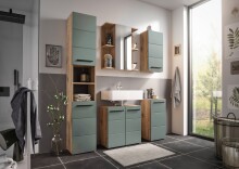 Badezimmerspiegelschrank >Vista< 1 Tür, Fächer, Spiegel / viking oak Dekor - 60x71x20cm (BxHxT)