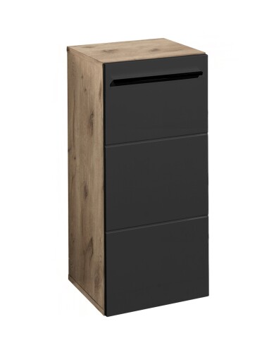 Badkommode >Vista< 1 Tür, 1 Boden, schwarz matt / viking oak Dekor - 34x72x31cm (BxHxT)