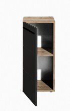 Badkommode >Vista< 1 Tür, 1 Boden, schwarz matt / viking oak Dekor - 34x72x31cm (BxHxT)