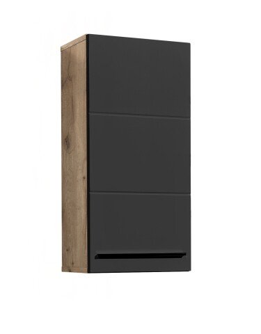 Hängeschrank >Vista< 1 Tür, 1 Boden, schwarz matt / viking oak Dekor - 34x70x23cm (BxHxT)
