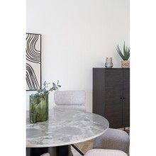 Säulen-Esstisch >Brito< rund, in Grau / Schwarz, Melamin, MDF, Stahl - 75x120cm (HxD)
