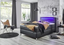 Boxbett >Candela< Liegefläche 120x200cm, schwarz / LED - Stellmaß: 122x110x209cm (BxHxT)