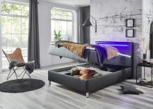 Boxbett >Candela< Liegefläche 120x200cm, schwarz / LED - Stellmaß: 122x110x209cm (BxHxT)