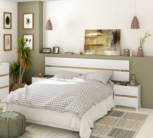 Bett-Set >TEMPUS< (4 Teilig) Nodi Eiche Dekor / Artik Weiß - 266x105x206 (BxHxT)