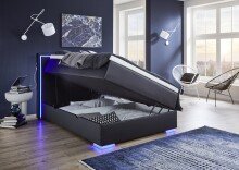 Boxspringbett >Colorado II< Liegefläche 140x200cm, schwarz / LED, Stellmaß: 152x121x211cm (BxHxT)