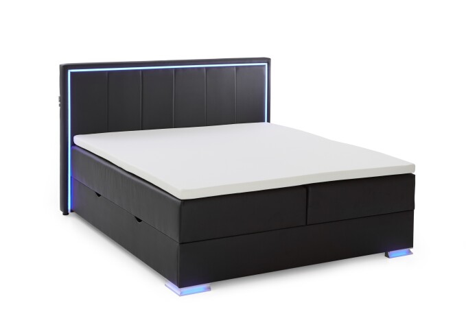 Boxspringbett >Colorado II< Liegefläche 160x200cm, schwarz / LED, Stellmaß: 172x121x211cm (BxHxT)
