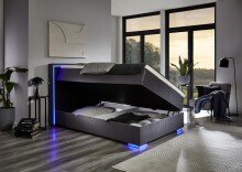 Boxspringbett >Colorado II< Liegefläche 140x200cm, anthrazit/ LED, Stellmaß: 152x121x211cm (BxHxT)