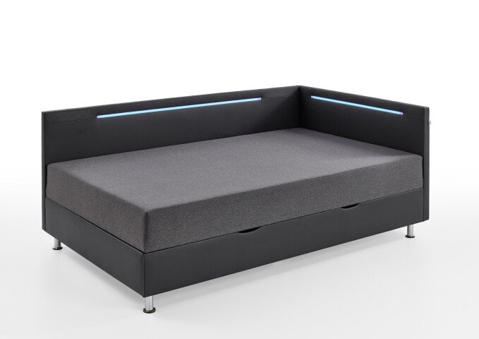 Polsterliege >Laser< Liegefläche 120x200cm, schwarz / LED, Stellmaß: 127x83x207cm (BxHxT)
