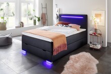 Boxspringbett >LAS VEGAS II< Liegefläche 120x200cm, schwarz / LED, Stellmaß: 122x110x209cm (BxHxT)