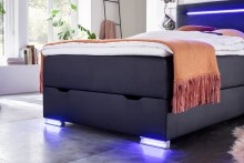 Boxspringbett >LAS VEGAS II< Liegefläche 120x200cm, schwarz / LED, Stellmaß: 122x110x209cm (BxHxT)