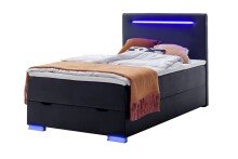 Boxspringbett >LAS VEGAS II< Liegefläche 120x200cm, schwarz / LED, Stellmaß: 122x110x209cm (BxHxT)
