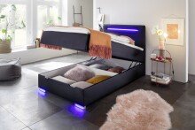 Boxspringbett >LAS VEGAS II< Liegefläche 120x200cm, schwarz / LED, Stellmaß: 122x110x209cm (BxHxT)