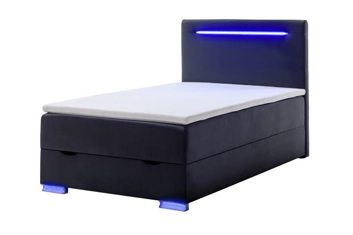 Boxspringbett >LAS VEGAS II< Liegefläche 140x200cm, schwarz / LED, Stellmaß: 142x110x209cm (BxHxT)