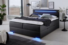 Boxspringbett >LAS VEGAS II< Liegefläche 180x200cm, schwarz / LED, Stellmaß: 182x110x209cm (BxHxT)
