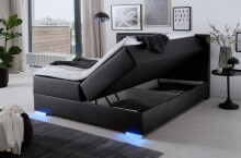 Boxspringbett >LAS VEGAS II< Liegefläche 180x200cm, schwarz / LED, Stellmaß: 182x110x209cm (BxHxT)