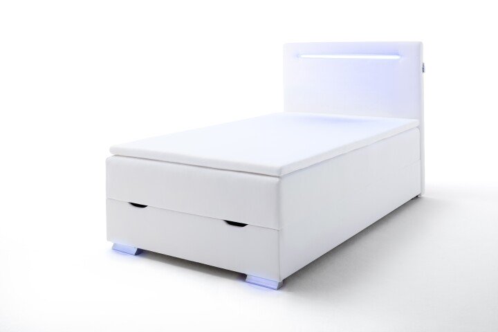 Boxspringbett >LAS VEGAS II< Liegefläche 140x200cm, weiß / LED, Stellmaß: 142x110x209cm (BxHxT)