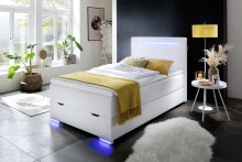 Boxspringbett >LAS VEGAS II< Liegefläche 140x200cm, weiß / LED, Stellmaß: 142x110x209cm (BxHxT)