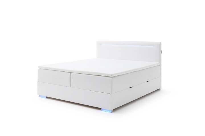 Boxspringbett >LAS VEGAS II< Liegefläche 180x200cm, weiß / LED, Stellmaß: 182x110x209cm (BxHxT)