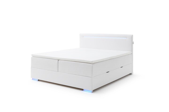 Boxspringbett >LAS VEGAS II< Liegefläche 180x200cm, weiß / LED, Stellmaß: 182x110x209cm (BxHxT)