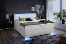 Boxspringbett >LAS VEGAS II< Liegefläche 180x200cm, weiß / LED, Stellmaß: 182x110x209cm (BxHxT)