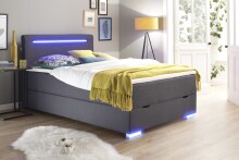 Boxspringbett >LAS VEGAS II< Liegefläche 140x200cm, anthrazit/ LED, Stellmaß: 142x110x209cm (BxHxT)