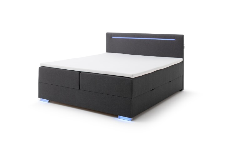 Boxspringbett >LAS VEGAS II< Liegefläche 180x200cm, anthrazit/ LED, Stellmaß: 182x110x209cm (BxHxT)