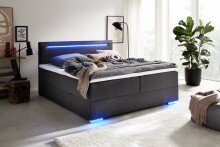 Boxspringbett >LAS VEGAS II< Liegefläche 180x200cm, anthrazit/ LED, Stellmaß: 182x110x209cm (BxHxT)