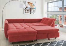 Polsterecke >Allin< Schlaffunktion, 6 Kissen, Bezug rot / anthrazit - 250x66x190 (BxHxT)