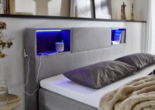 Boxspringbett >Caja< Liegefläche 180x200cm, hellgrau, Stellmaß: 187x111x216cm (BxHxT)