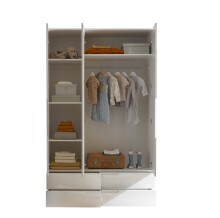 Kleiderschrank >Spice< 3 Türen, 4 Schübe, in Weiß / Weiß Hochglanz - 126x208x57 (BxHxT)