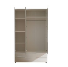 Kleiderschrank >Spice< 3 Türen, 4 Schübe, in Weiß / Weiß Hochglanz - 126x208x57 (BxHxT)