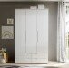 Kleiderschrank >Spice< 3 Türen, 4 Schübe, in Weiß / Weiß Hochglanz - 126x208x57 (BxHxT)
