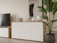 Sideboard >Skelpe< 3 Türen, Weiß / Artisan Eiche Dekor - 152,6x78,5x42cm (BxHxT)