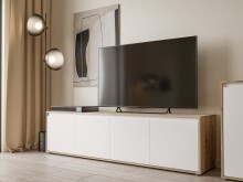Lowboard >Skelpe< 4 Türen, Weiß/ Artisan Eiche Dekor - 188,3x49,7x42cm (BxHxT)