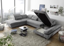 Wohnlandschaft >MELFI< Schlaffunktion, Stauraum, Bezug schlammfarbig - 350x73x245 (BxHxT)