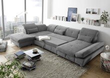 Wohnlandschaft >MELFI< Schlaffunktion, Stauraum, Bezug schlammfarbig - 350x73x245 (BxHxT)