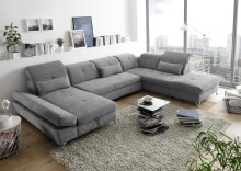 Wohnlandschaft >MELFI< Schlaffunktion, Stauraum, Bezug schlammfarbig - 350x73x245 (BxHxT)