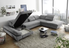 Wohnlandschaft >MELFI< Schlaffunktion, Stauraum, Bezug schlammfarbig - 350x73x245 (BxHxT)