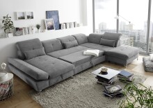 Wohnlandschaft >MELFI< Schlaffunktion, Stauraum, Bezug schlammfarbig - 350x73x245 (BxHxT)