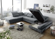 Wohnlandschaft >MELFI< Schlaffunktion, Stauraum, Bezug anthrazit - 350x73x245 (BxHxT)