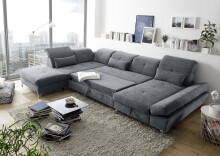 Wohnlandschaft >MELFI< Schlaffunktion, Stauraum, Bezug anthrazit - 350x73x245 (BxHxT)