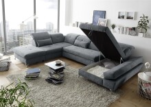 Wohnlandschaft >MELFI< Schlaffunktion, Stauraum, Bezug anthrazit - 350x73x245 (BxHxT)