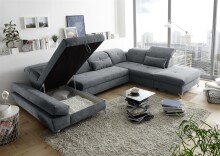 Wohnlandschaft >MELFI< Schlaffunktion, Stauraum, Bezug anthrazit - 350x73x245 (BxHxT)