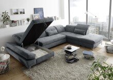 Wohnlandschaft >MELFI< Schlaffunktion, Stauraum, Bezug anthrazit - 350x73x245 (BxHxT)